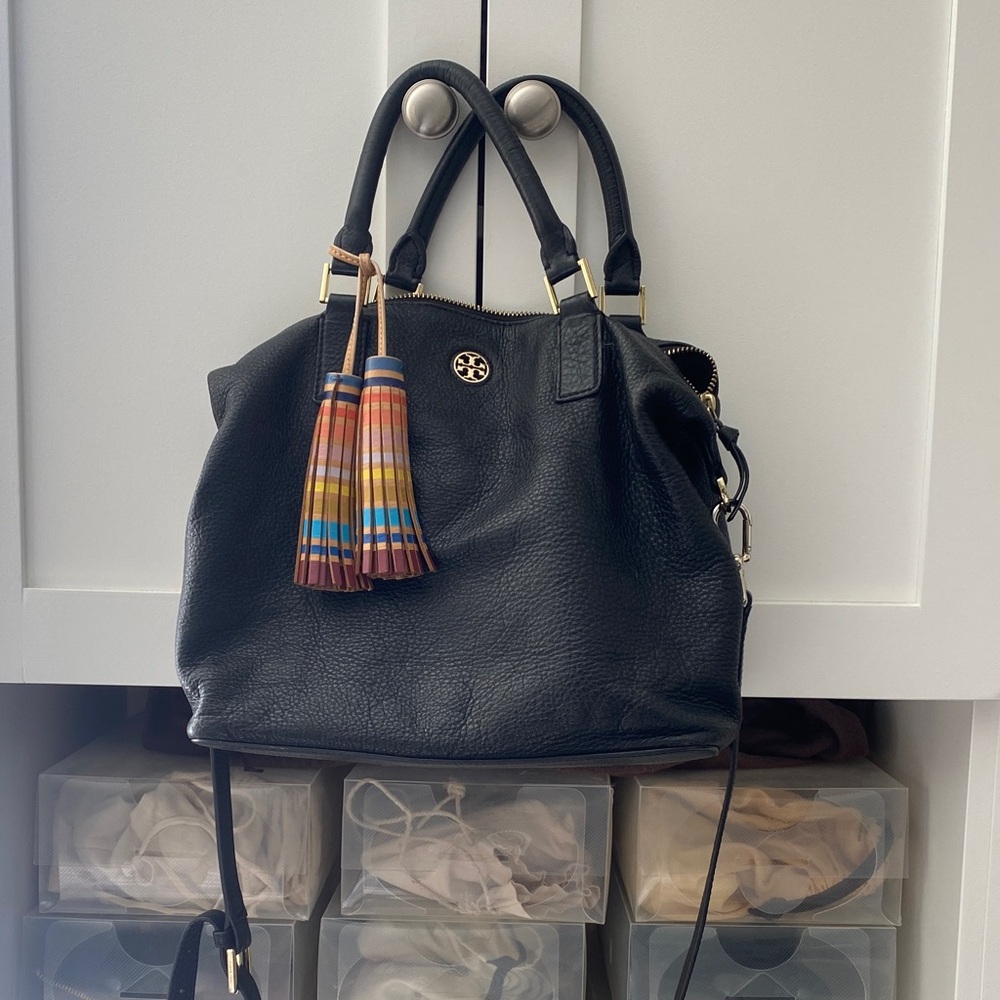Tory Burch Black Leather Bag with Tassels